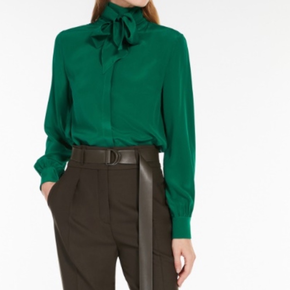STUNNING MAX MARA SILK CREPE DE CHINE TIE BLOUSE - Picture 4 of 4
